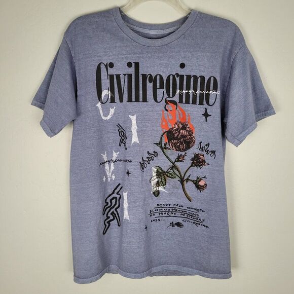 Civil Regime Roses From Concrete Graphic Short Sleeve Shirt Cotton Blue Size L - Picture 1 of 10